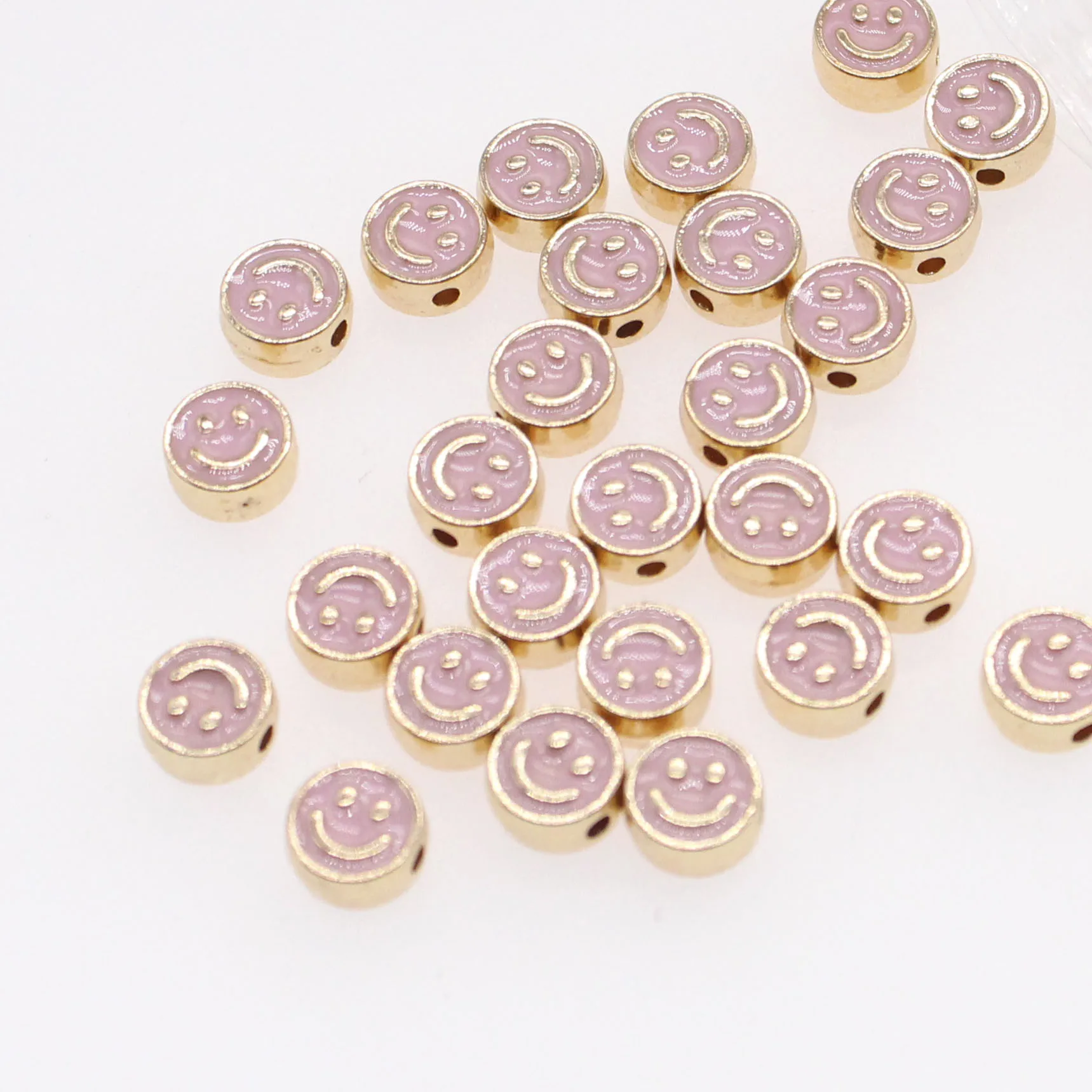 20pcs Double Faced Metal Enamel Smile face Round beads For