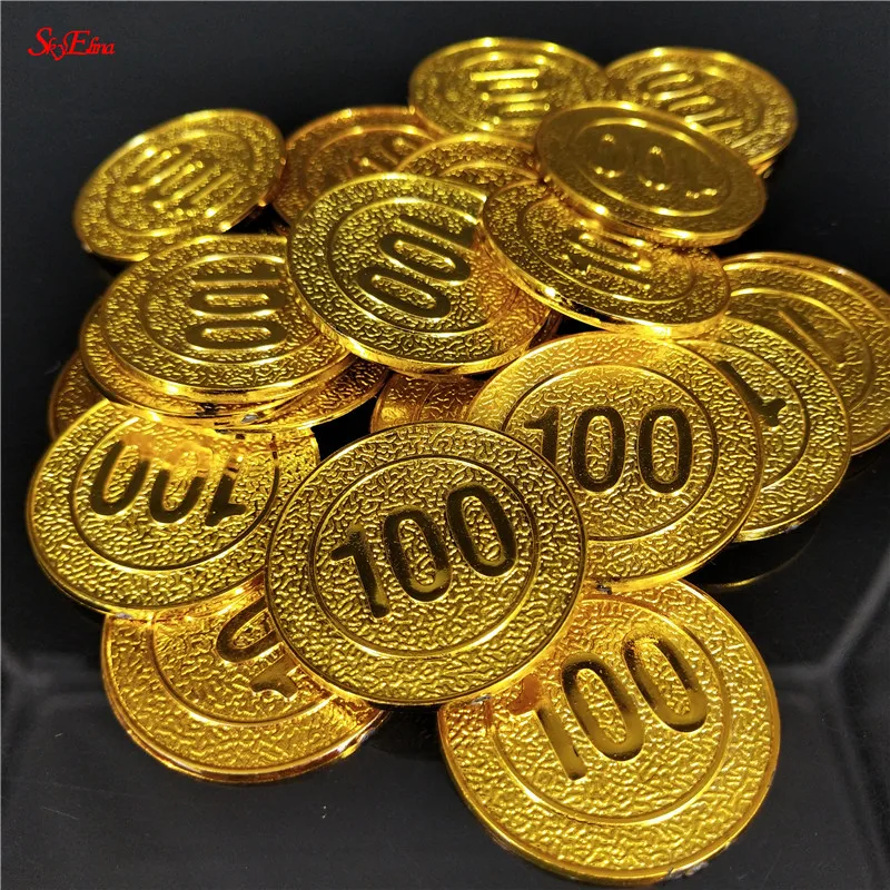 50/100 шт. золотые пиратские монеты пластиковая игра монета для детской вечеринки