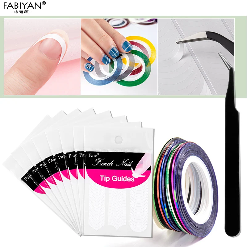 10 Pz/Lotto Packs 3 Di Stile Francese Salon Consigli Nastro Guide Form Fringe Manicure Gel Uv Set Unghie Artistiche Fai Da Te Stencil Pro Vendita Cald