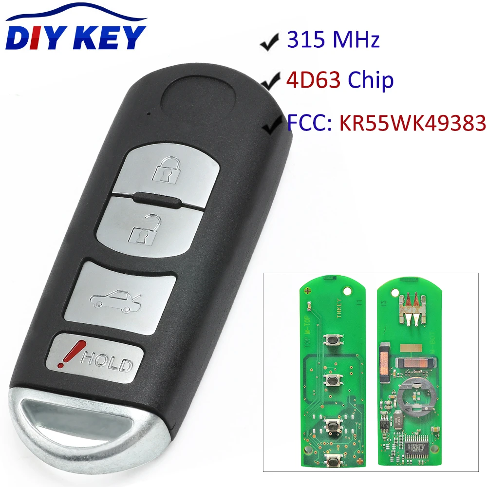 DIYKEY 4 Buttons Smart Remote Car Key Fob with FSK 315MHz 4D63 Chip for Mazda 6 2009 2010 2011 2012 2013  FCC ID: KR55WK49383 best spark plugs