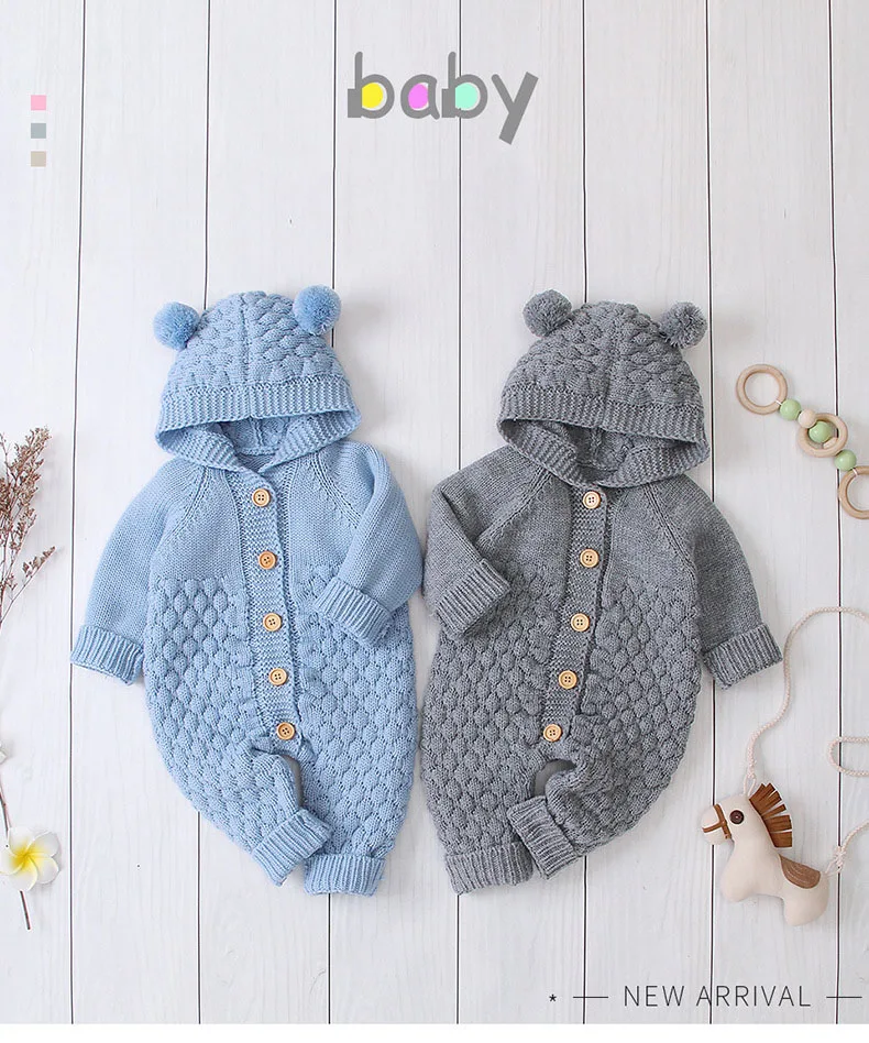 Crianças do Bebê Macacão de Malha com Capuz Roupas de Inverno Gola de Pele do Falso Macacão da Criança Camisola Recém-nascido Menino Menina Quente Infantil Pano 31 Crianças do bebê macacão de malha com