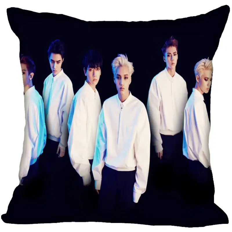 Custom Kpop EXO Printed Square silk Pillowcases 40x40 45x45 50x50 60x60 two Sides Satin Pillowcase Custom Logo - Цвет: 17