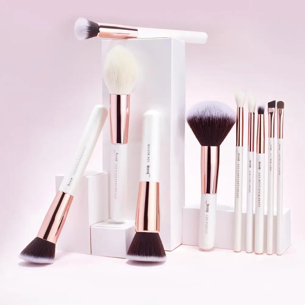 Jessup Makeup brushes set 6-25pcs Pearl White / Rose Gold Professional Make up brush Natural hair Foundation Powder Blushes