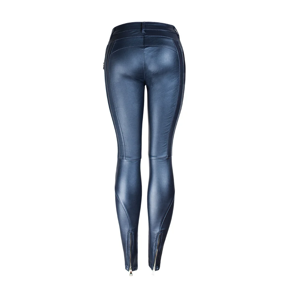 2019 Джинсы женские с высокой талией сексуальные из искусственной кожи тонкие обтягивающие повседневные сексуальные синие джинсы теплая