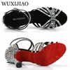 WUXIJIAO Women Latin Dance Shoes Rhinestones Soft Bottom Salsa Shoes For Dancing Ladies Sandals Women's Wedding Hight Heels 7.5C 5
