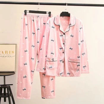 

Plus Size 2XL-5XL Women's Pajamas Sets Cotton Sleepwear Clothes Long Sleeve Lingerine Nightwear