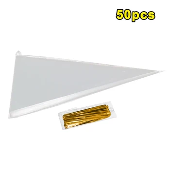 

50pcs/Set DIY Wedding Birthday Party Sweet Clear Candy Cookie Cone Storage Transparent Gift Bags Decoration Triangle Shape Bag