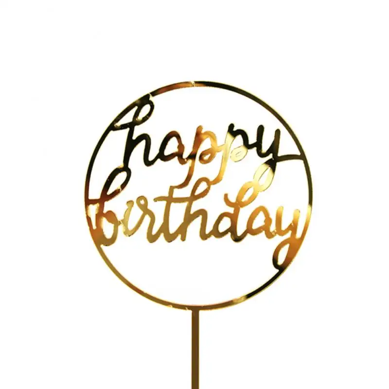 1pc Golden Glitter Acrylic card Happy Birthday Cake Insert Card Baby Shower Party Wedding Cakes Top Flags Decoration accessories | Дом и сад