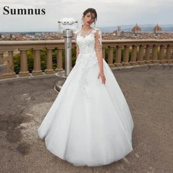 SoDigne Princess Country Wedding Dresses 2021 O Neck Short Sleeves Lace Appliques Bridal Party Dress A-Line Wedding Gowns