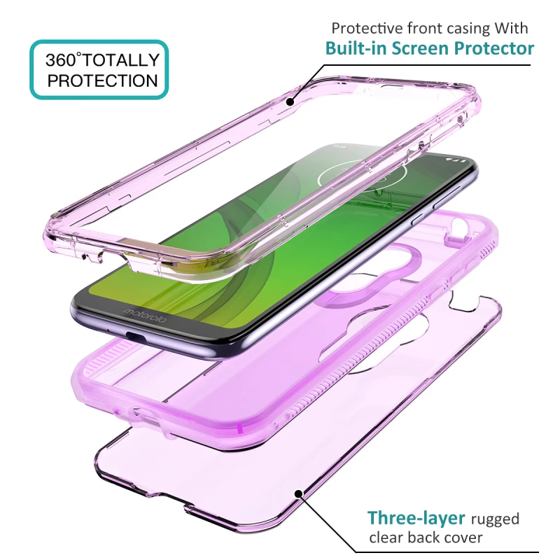 Hard Back Case for Motorola Moto G7 Power Play Full Cover with Built-in Screen Protector Shock Absorption Case for Moto G7 Play