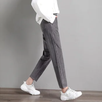 

Autumn Winter High Waist Corduroy Pants female gray Casual Loose Trousers Women Cotton Harem Pants Women