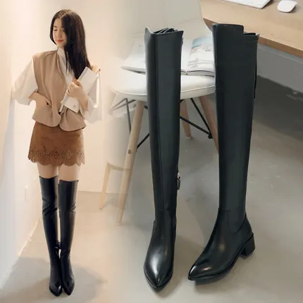 new winter plus velvet leather high heel long tube over the knee boots large size women's boots