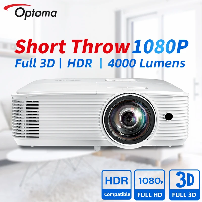 Короткий проектор Optoma EH412ST Blu-Ray 3D для офиса домашнего кинотеатра 1080P FULL HD