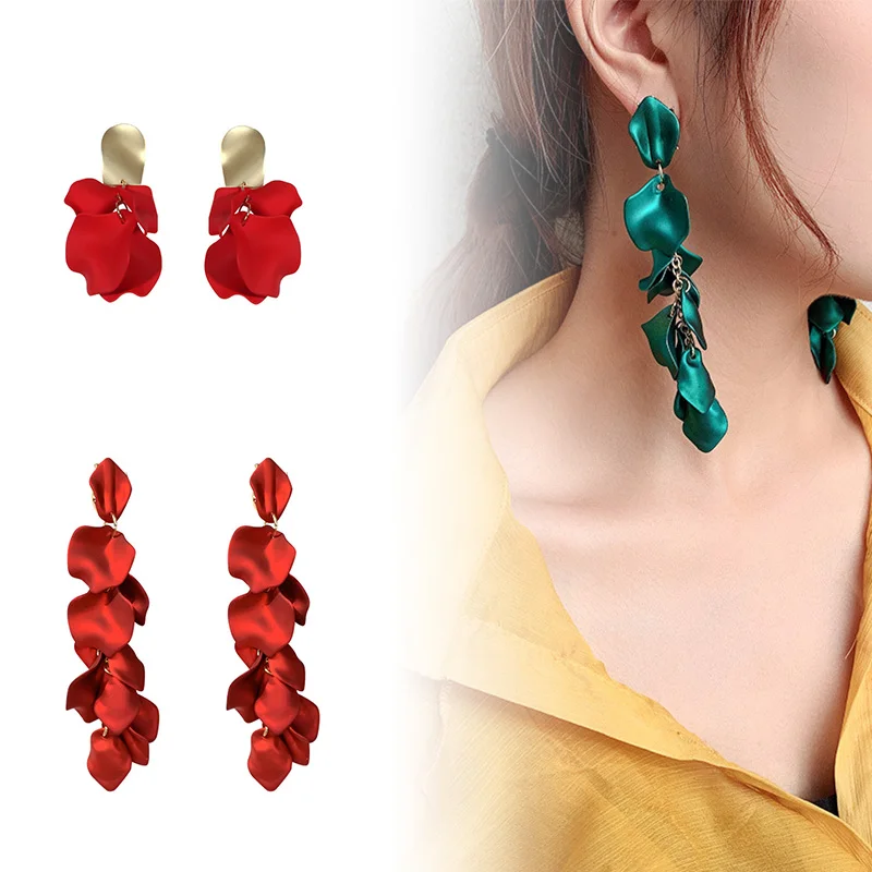 Dangle Earrings Women Vintage Rose Petal Long Tassel