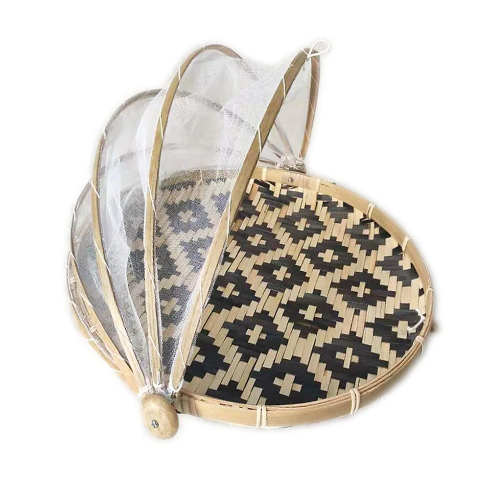 Anti-insect Dustproof Basket Fruit Vegetable Tray Mesh Drying Dustpan Hand-woven Bamboo Food Storage Basket Picnic Basket kitchen utensils