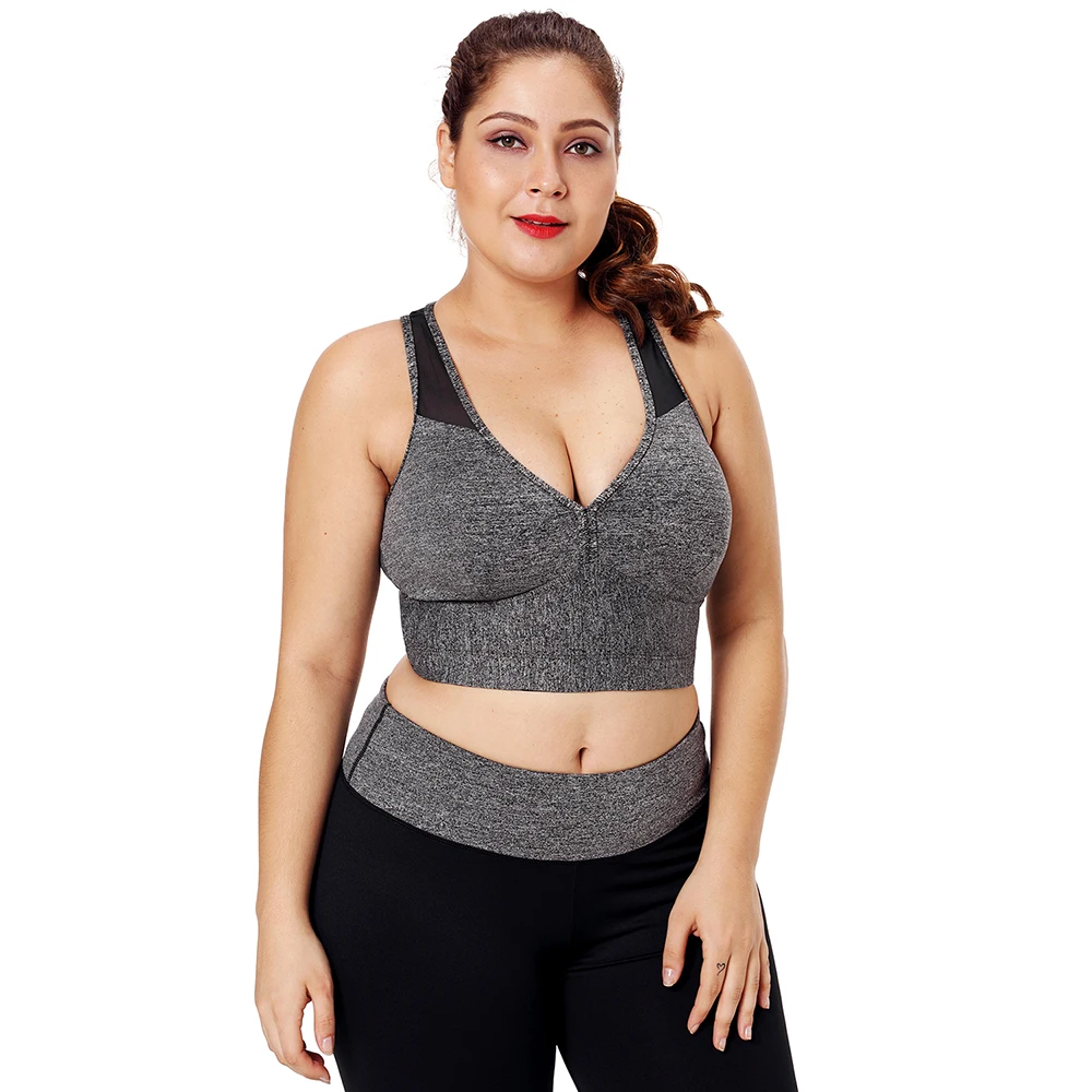 Plus Size Workout Sports Crop Tops Gym Racerback Seamless Yoga Fitness Sport Bra Top Padded Activewear for Women Tops Crops - Цвет: Серый