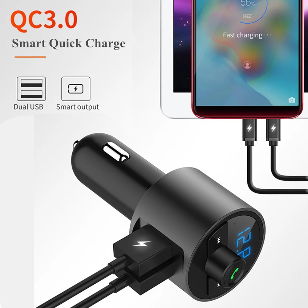 Bluetooth fm-передатчик QC3.0 двойной USB быстрое автомобильное зарядное устройство с модулятором USB передатчик автомобильный комплект громкой связи приемник адаптер
