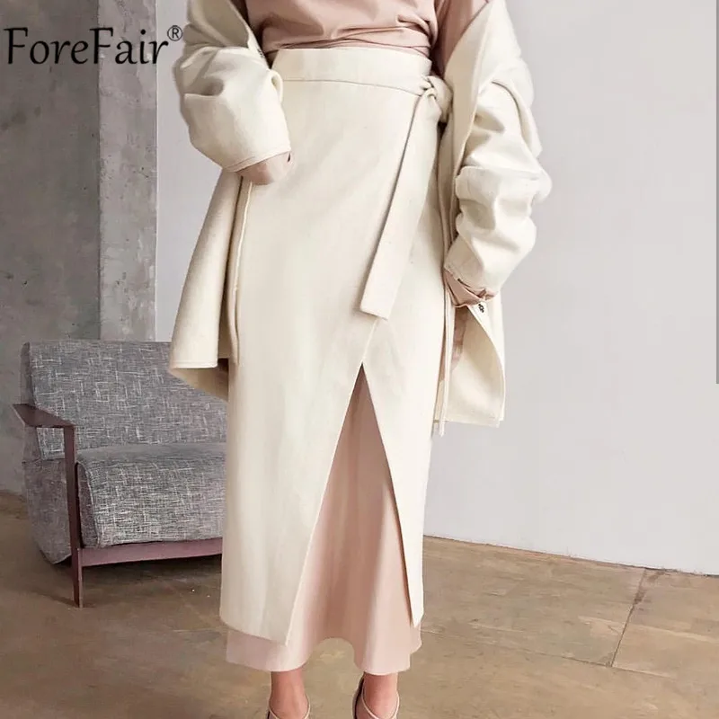 Forefair бандажная офисная юбка средней длины с высокой талией, замшевая длинная осенне-зимняя женская юбка на шнуровке, элегантная повседневная юбка