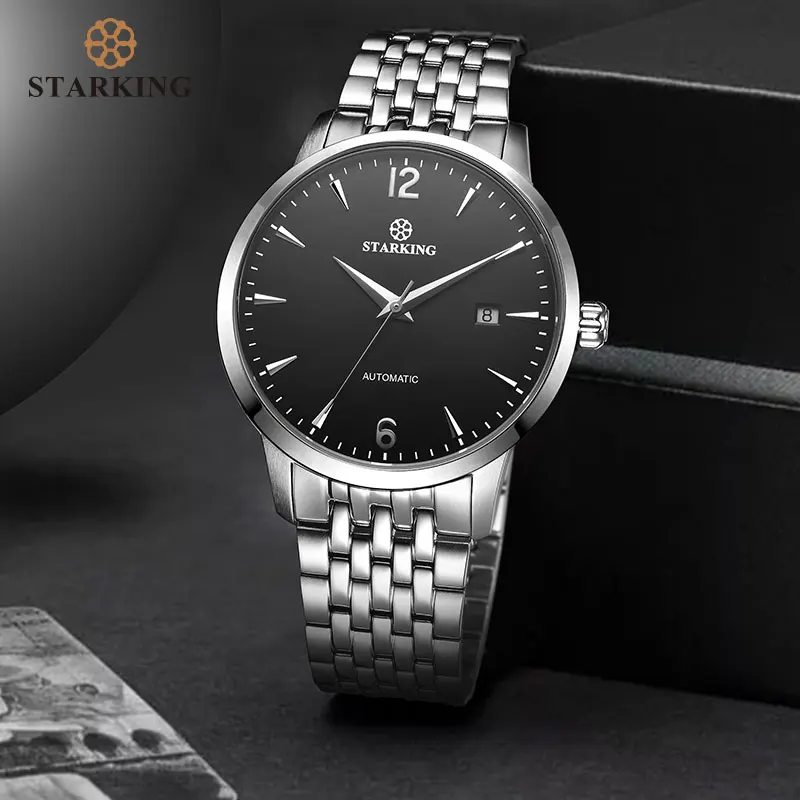 Tanie STARKING męski zegarek mechaniczny sukienka moda 28800 Beats automatyczne self wiatr zegarek ze stali nierdzewnej mężczyzna Relogio 5ATM AM0194