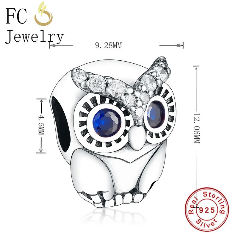 FC ювелирное изделие, браслет Pandora, 925 серебро, животное, Сова, голубой глаз, бусина для изготовления рождественских праздников, Berloque, Новое поступление, сделай сам