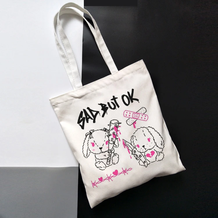 Korea Ulzzang Ins heart Harajuku women shoulder bag art gothic school bag y2k anime canvas large capacity casual shopper