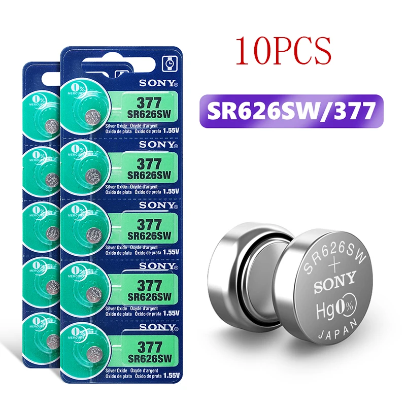 2020 New 10pcs NEW SONY Original 1.55V 377 376 SR626SW 626 SR626 V377 AG4 Watch Battery Button Coin Cell For Toys MADE IN JAPAN