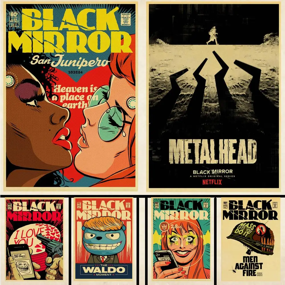 TV Show Black Mirror retro poster kraft paper material decorative painting decoration living room bedroom bar cafe .