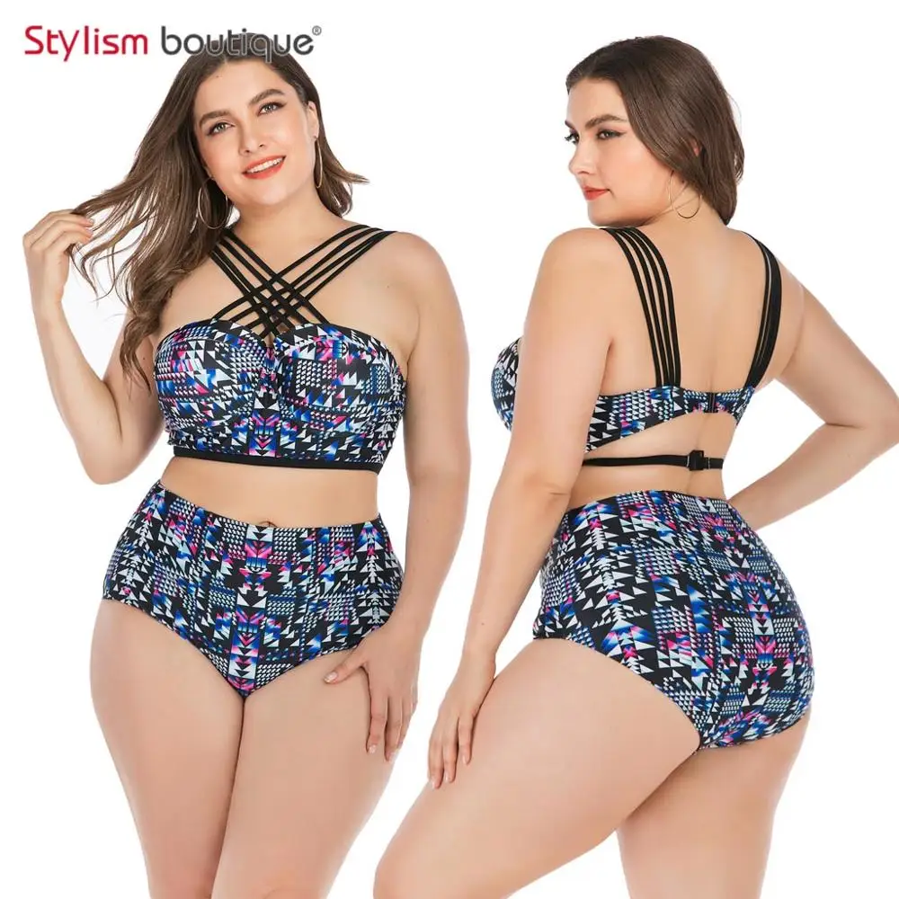

Strappy High Waist Bikini Plus Size Swimwear Women Push Up Large Size Swimsuit Bandage Bathing Suit 4XL Biquinis Feminino 2019