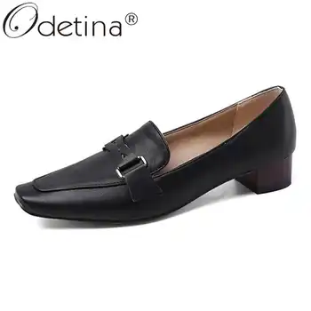 

Odetina Women Fashion Block Stacked Chunky Heel Loafers Shoes Female Square Toe Buckle Strap Concise Slip On Sewing Boat Shoes