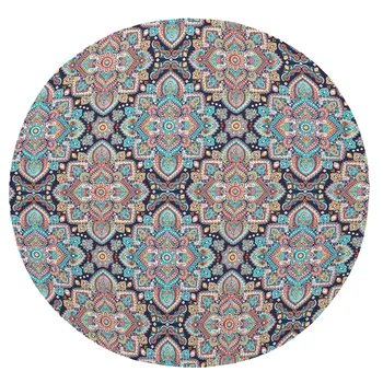 

Super Soft Plush Flannel Blanket Indian Floral Paisley Pattern Blankets Round Throw Blanket for Beds