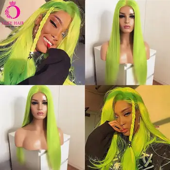 

OLEY Long Straight Blue Blonde Wig Heat Resistant Purple Green Ombre Synthetic Lace Front Wig Pink Cosplay Wigs For Black Women