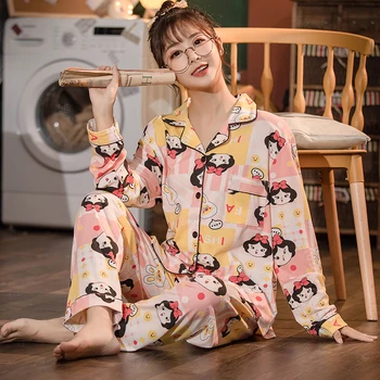 

Autumn pajamas women's long sleeve cardigan Korean cartoon cute lovely ladies' home wear suit