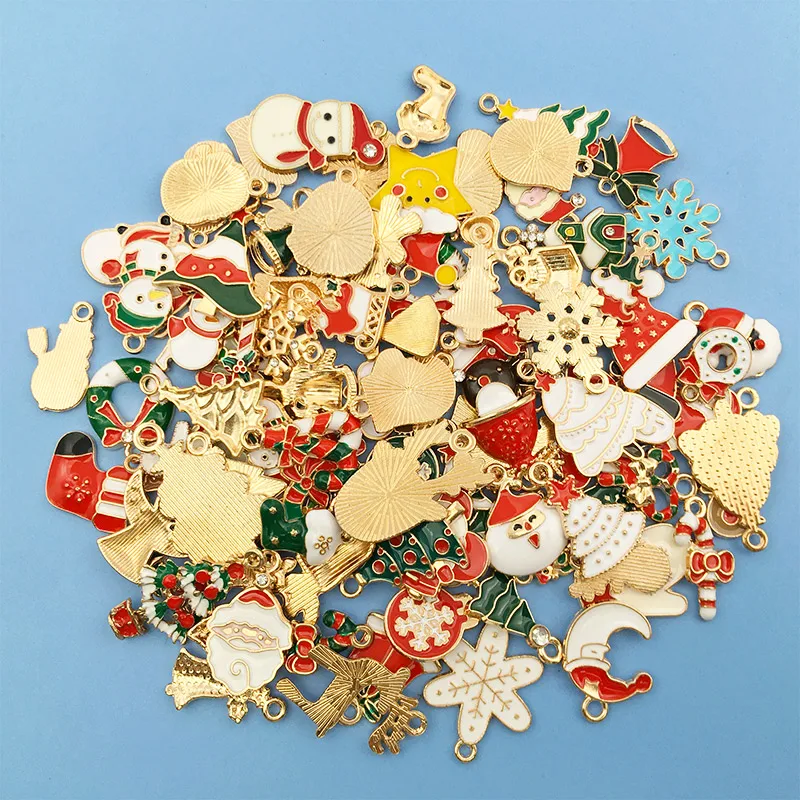 Mix 96pcs Enamel Christmas Charms Earrings Metal Pendants DIY Handmade Fashion Necklace Craft For Jewelry Making Accessories