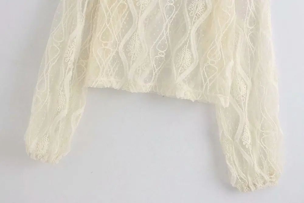 Женская мода volie кружева embroderied рубашки прозрачные женские базовые сексуальные топы