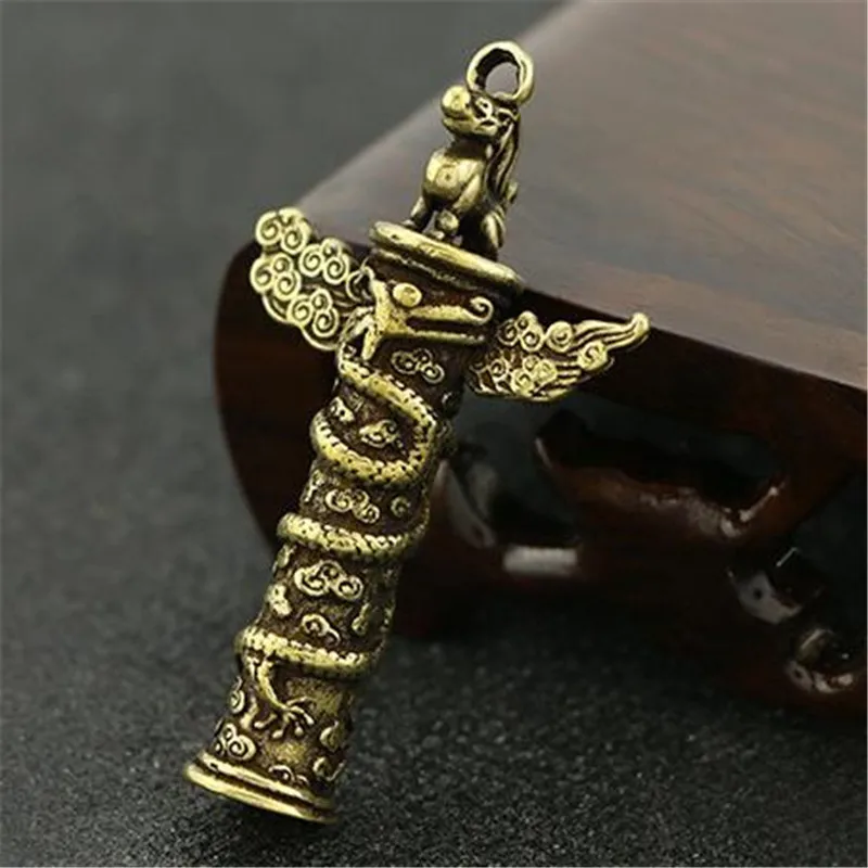 

3D Dragon Pillar Casting Animal Figurine Retro Style Metal Sculpture Home Office Room Desktop Decoration Collect Ornaments Gift