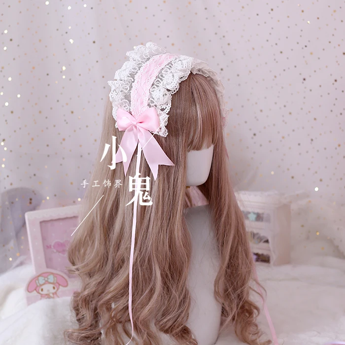 Light pink Повязка-бандана для девочки цветок женитьба любовь Бог ручка в форме ангела Ло мать дикие Кружева kc лента для волос, бабочка Лолита ювелирные изделия на волосы - Цвет: Light pink