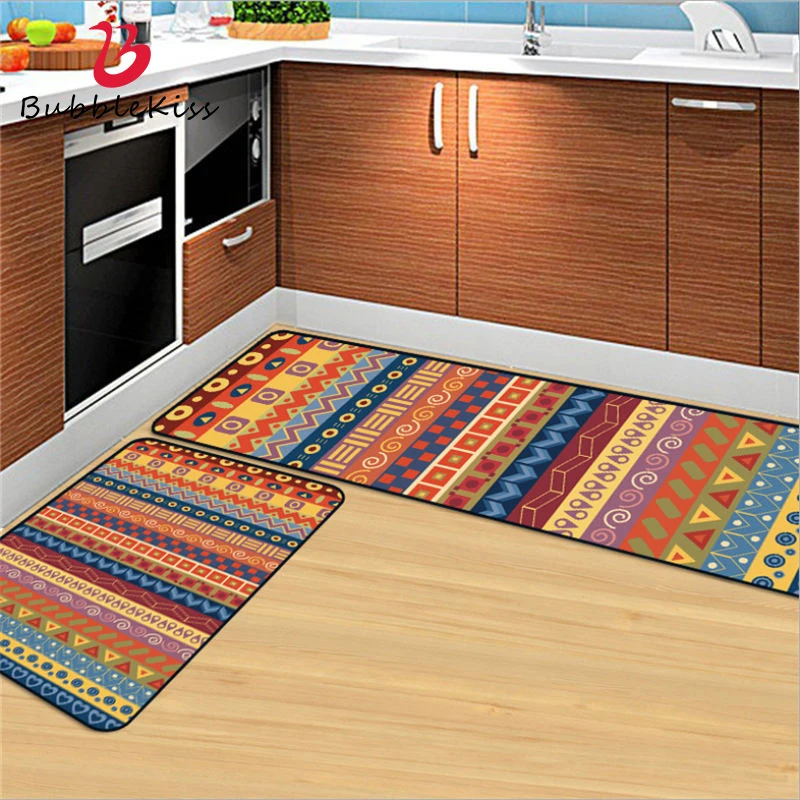 Bubble Kiss Ethnic Style Colorful Geometric Pattern Kitchen Mat Door Entrance Waterproof Carpet Floor Soft Rug | Дом и сад