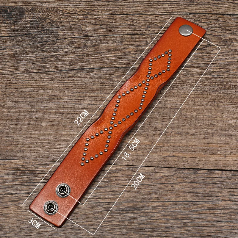 Bracelet Jewelry VOQ Punk Style Retro Design Genuine Leather Wide Wristband Rivet Collocation Button Unisex