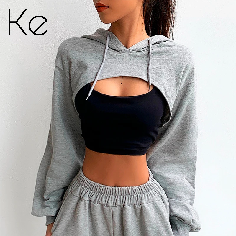 

KE Loose sports sweater women net red ins wind casual short hooded top running fitness dancing outer wear autumn