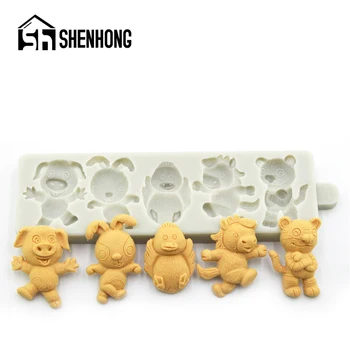 

SHENHONG Silicone Fondant Cake Mold Zodiac Animals Pig Rabbit Chick Horse Tiger Biscuits Chocolate Sugar Craft Decorating Mould