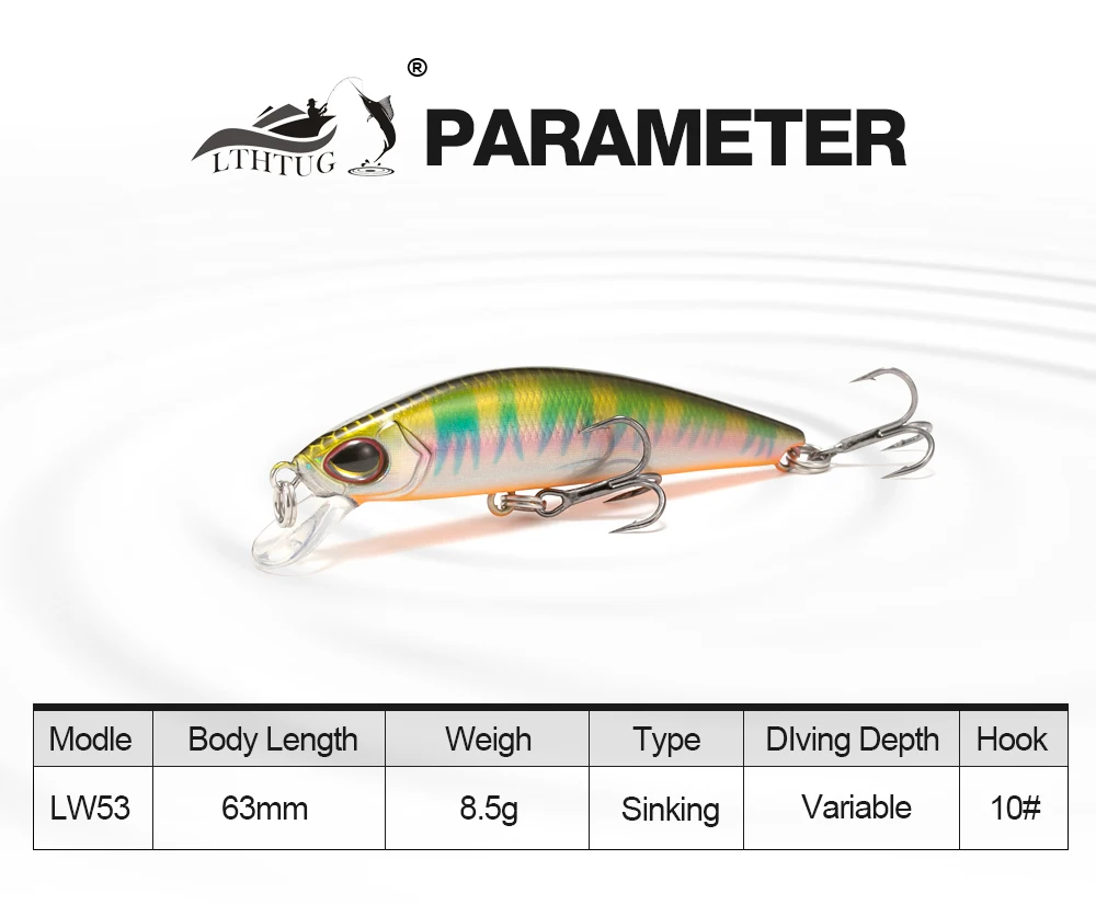 Description Picture 6 of itemNEW LTHTUG Japanese Design Pesca Wobbling Fishing Lure 63mm 7.5g Sinking Minnow Isca Artificial Baits For Bass Perch Pike Trout