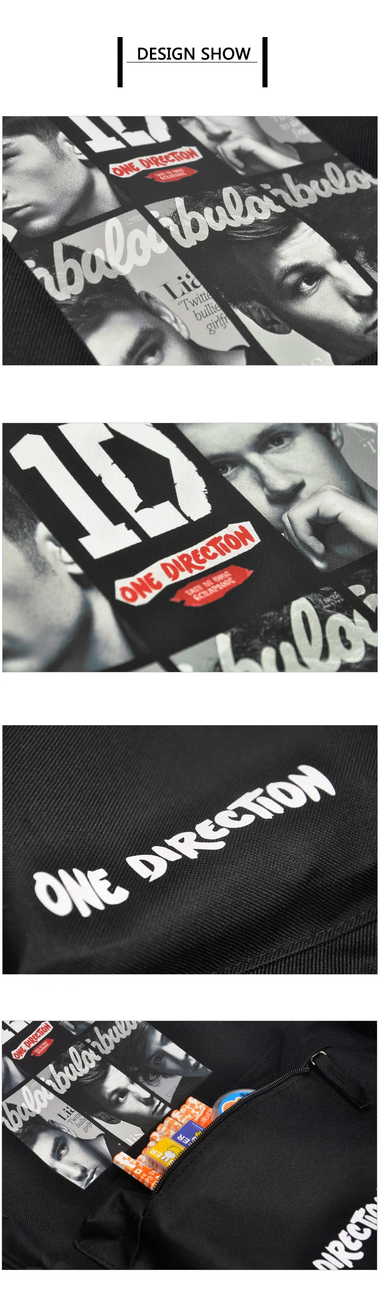 Cartoon Style One Direction Backpack Khaki Color Or Black Oxford Bag (2)