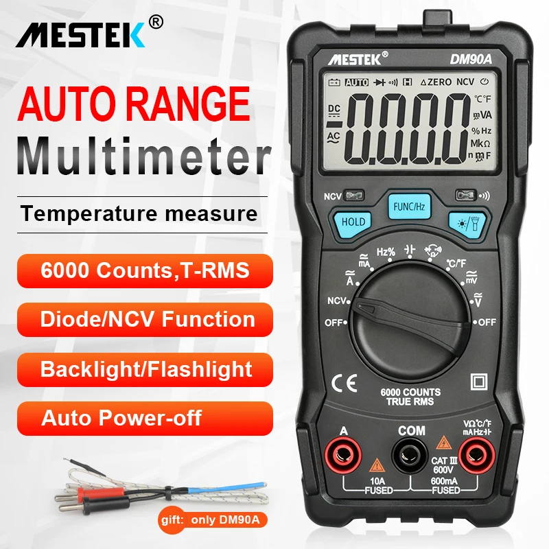 MESTEK-multimètre numérique pour testeurs, compteur à 6000 points pour testeurs, Intelligent à haute vitesse, à intervalle automatique, universel, NCV True RMS