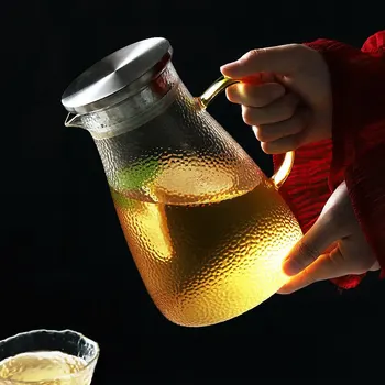 

Transparent Glass Water Jug Kettle Heat Resistant Carafe Juice Tea Pot Pitcher with Stainless Steel Filter 350ML/1500ML/2000ML