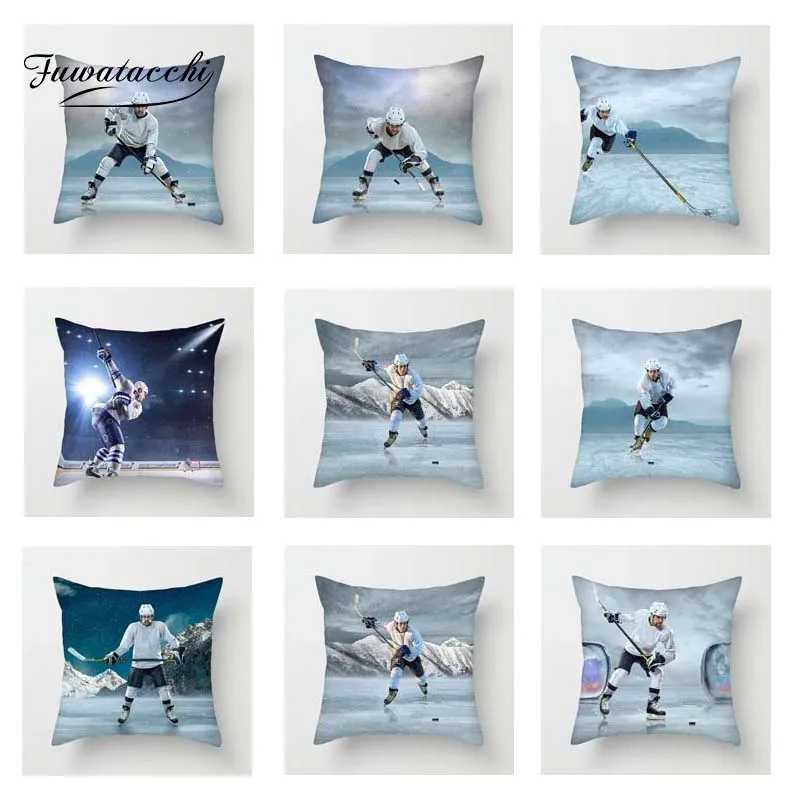 

Fuwatacchi Ice Hockey Sport Cushion Cover White Blue Square Throw Pillow Cover Decorative Sofa Pillow Case Pillowcase 2019