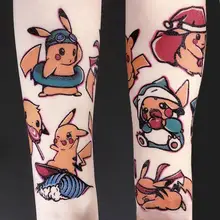 10 Pieces /Set Japanese Anime Collection Pikachu Cute Elfin Childrens Cartoon Waterproof Long-lasting Temporary Tattoo Stickers