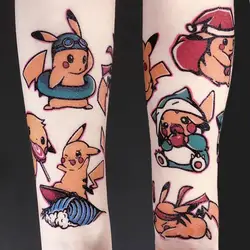 10 Pieces /Set Japanese Anime Collection Pikachu Cute Elfin Childrens Cartoon Waterproof Long-lasting Temporary Tattoo Stickers