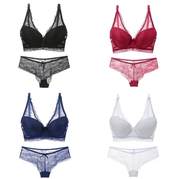 

Lace Sexy Lingerie Adjustable Bra Set Deep V Temptation Gathering Bra Breathable Comfortable Lace Plus Size Bra Set