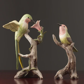 

Bird Stand On A Branch Peck Flowers Figure Statue Resin Art Figurines Craft Modern Home Decoration Accessories For Living Room