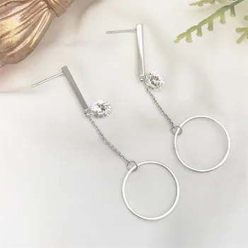 

Personality Round Drop Earring For Girl Jewelry Trendy 925 Sterling Silver Earring Female Accessories Long Earring Lady Bijou